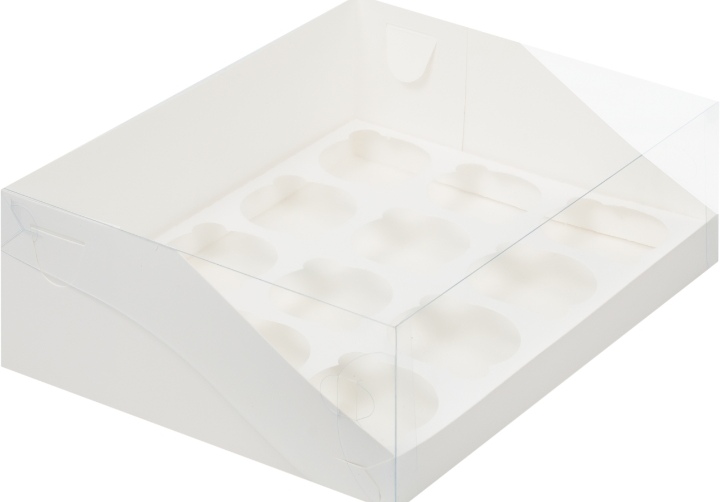 картинка Коробка под капкейк с пластиковой крышкой (12) (Белая) 31*23,5*10 см. от магазина Компания+