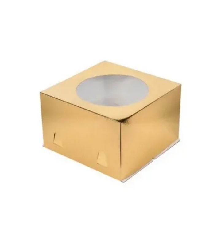 картинка Коробка для торта с окошком, 300*300*190 (золото) Х-Э от магазина Компания+