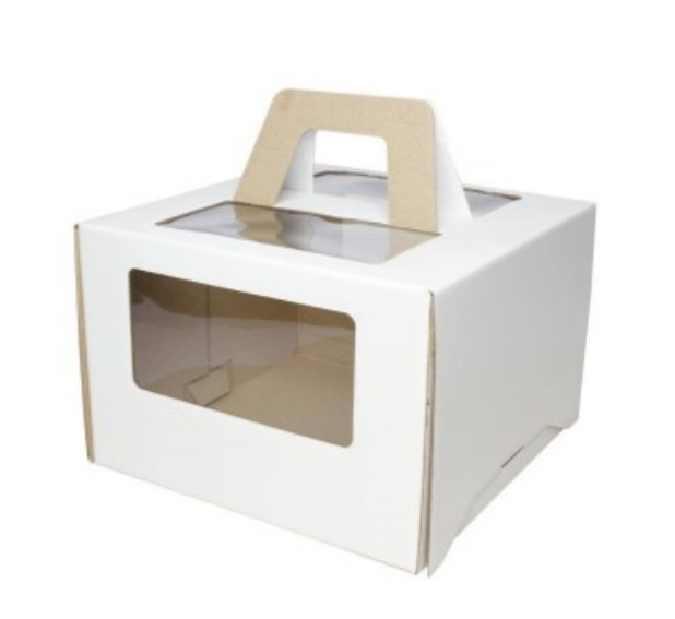 картинка Коробка для торта с ручкой и окошком, 305*305*205 мм (белая) гофракартон  от магазина Компания+