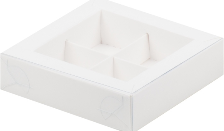 картинка Коробка для конфет с пластиковой крышкой (4) (белая) 115*115*30 мм. от магазина Компания+