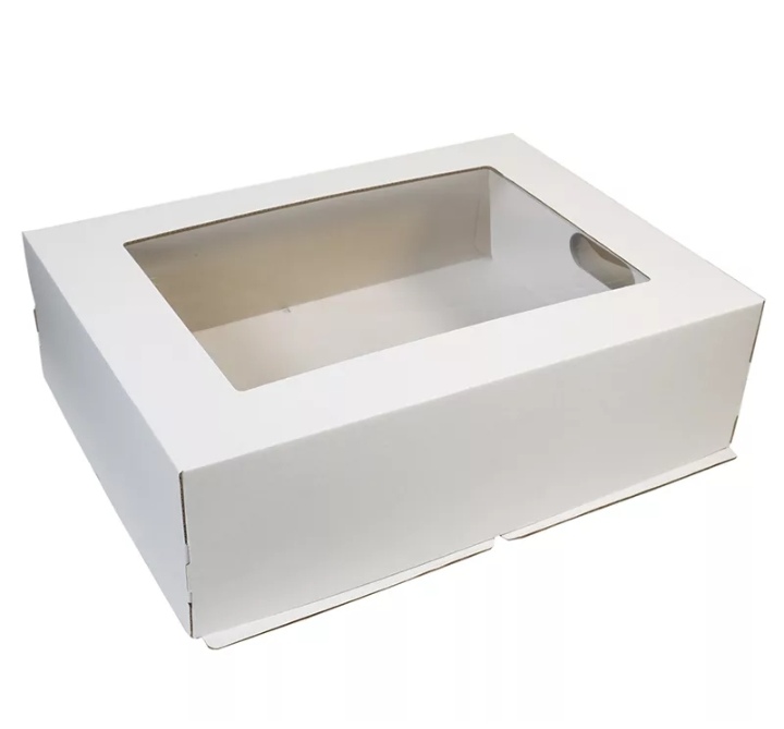 картинка Коробка для торта с окном 30*40*20 см , сборка-конверт (белая) гофрокартон . от магазина Компания+