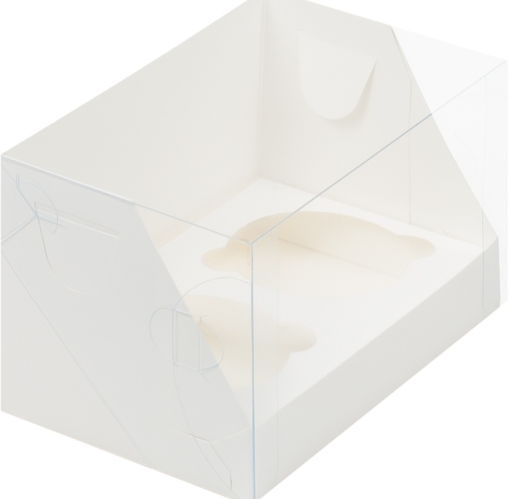 картинка Коробка под капкейк с пластиковой крышкой (2) (Белая) 16*10*10 см. от магазина Компания+