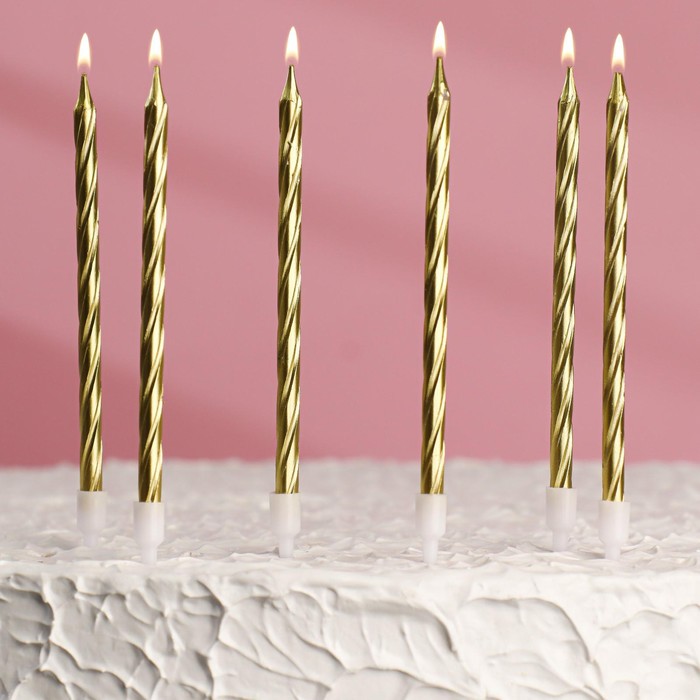 картинка Свечи в торт золотистые с подставкой "Металлик", 14 см, 6шт. от магазина Компания+