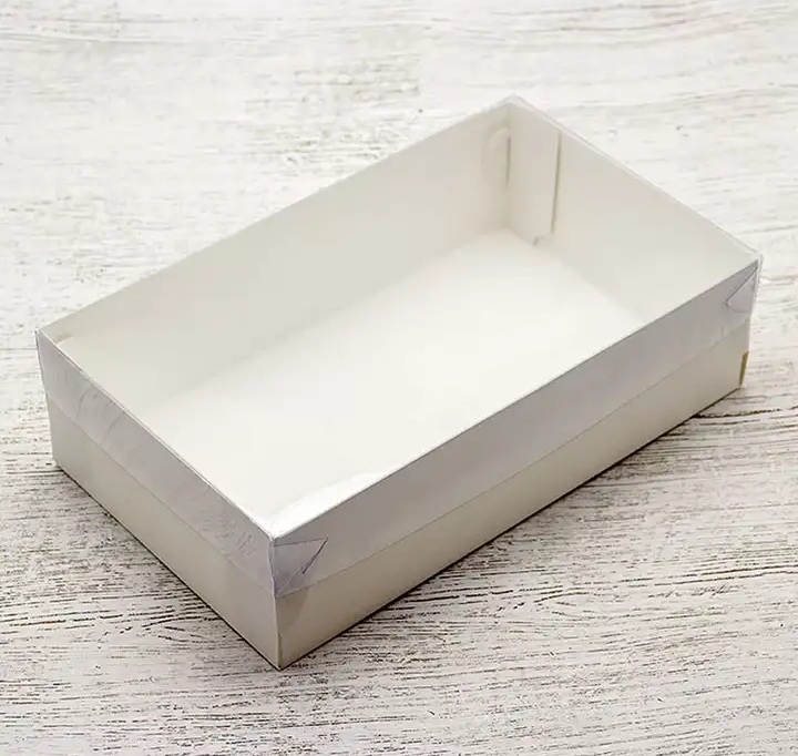 картинка Коробка для зефира , тортов и пирожных с пластиковой крышкой 250*150*70 мм (белая) от магазина Компания+