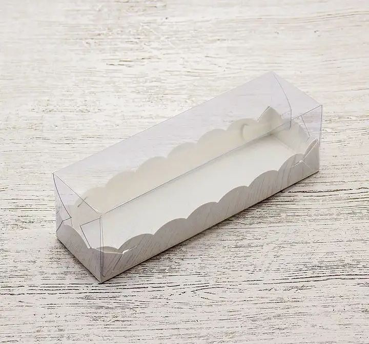 картинка Коробка для макарон с пластиковой крышкой 190*55*55 мм (белая) от магазина Компания+