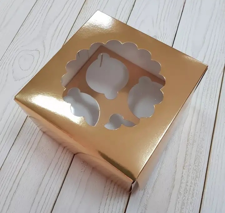 картинка Коробка под капкейки с окошком 160*160*100мм (4) золото от магазина Компания+