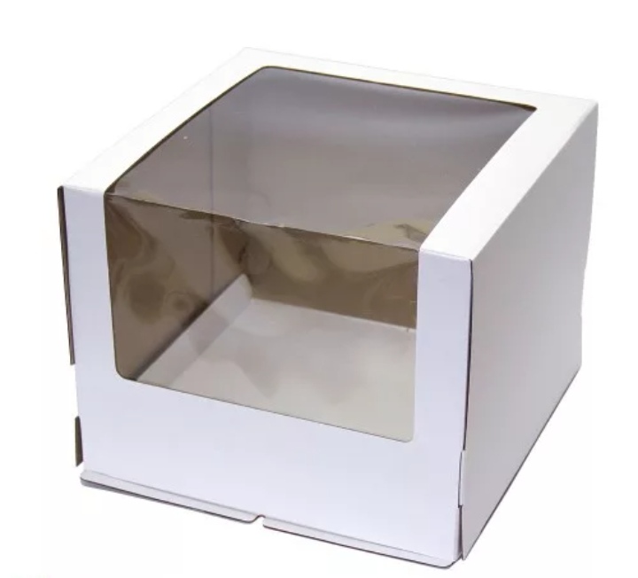 картинка Коробка для торта с увеличенным окошком 300*300*220 мм (белая) гофрокартон от магазина Компания+